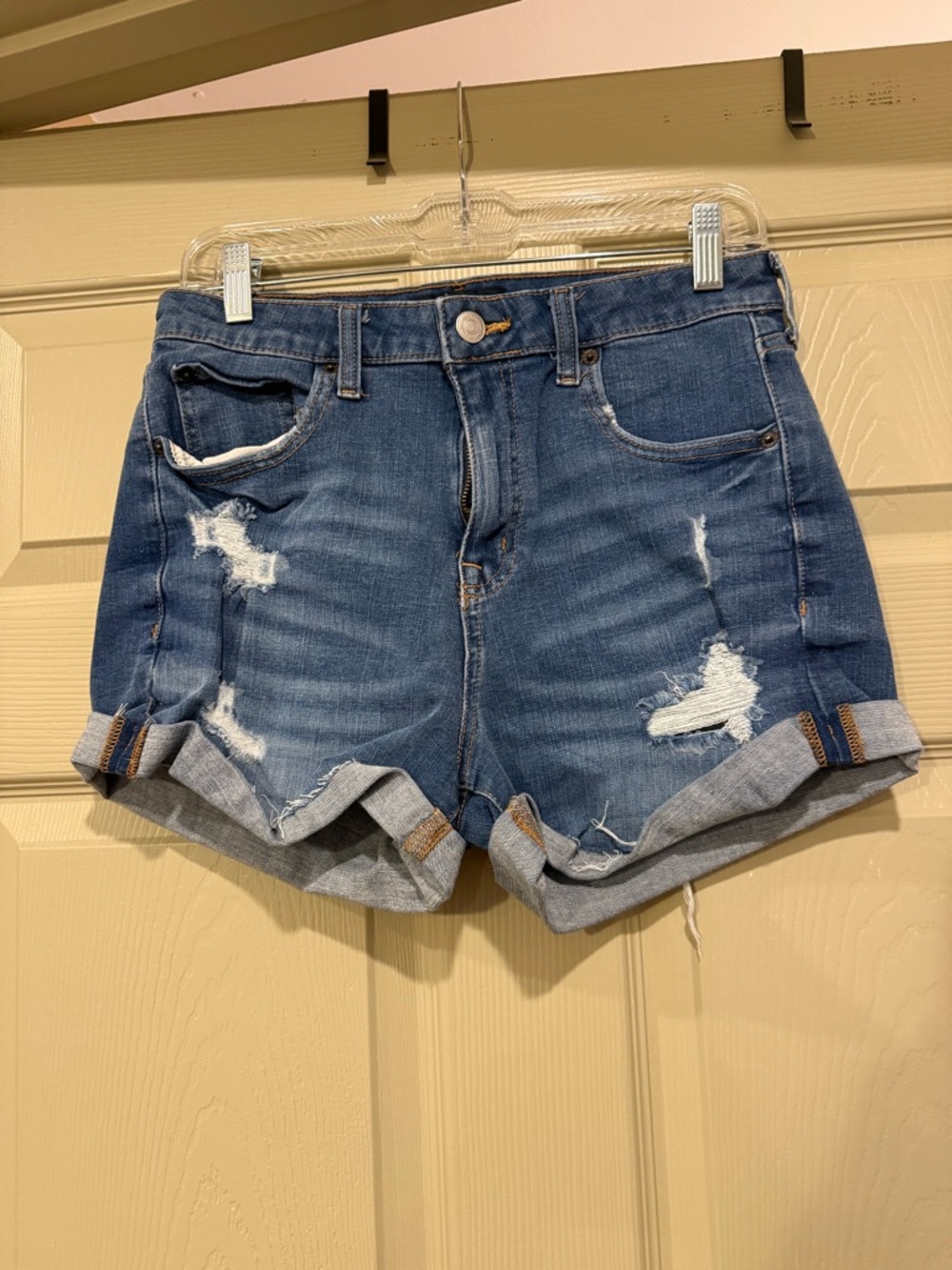 Aeropostale Distressed Rolled Cuff Denim Shorts - Blue
